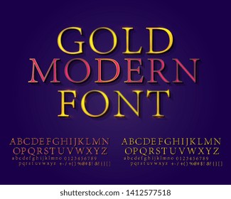 Gold Modern text effect with glitter particle, fancy gold font and purple background, 3d money currency alphabet
