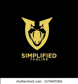 gold modern viper head with initial v logo icon design vector