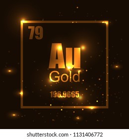 Gold molecula vector illustration Aurum chemistry elenent symbol, gold effect with shining stars.