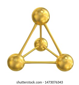 Gold molecular crystal lattice. Vector 3d illustration isolated on white background.