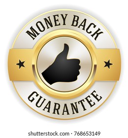 Gold money back guarantee button / badge with white border