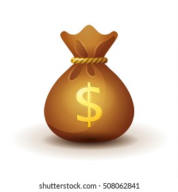 Gold Money Bag Icon Isolated With Dollar Sign