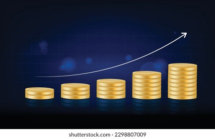 Gold money business graph finance chart diagram on economy 3d coin background with growth financial data concept or investment market profit bar and success market stock technology currency report.