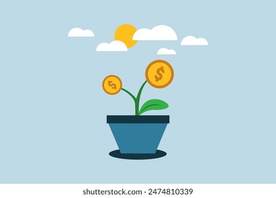 gold money coins finance plants flat design illustration