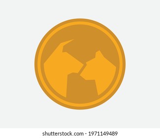 Gold money icon with bull and bear how symbol wealth, banking. Bank sign, exchange vector illustration.  