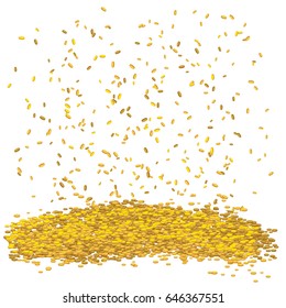 Gold money rain. Vector coins falling down isolated on transparent background. For lottery winning, business success concept or as idea of stock market.