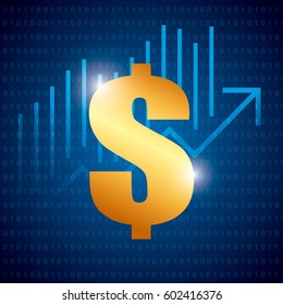 gold money sign over blue background. colorful design. vector illustration