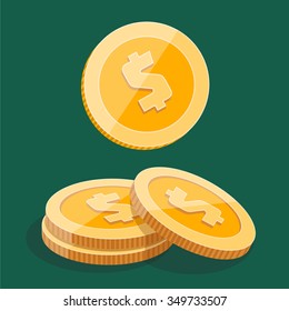 gold money stack of dollar coins money sign, vector isometric money icon on a colored background, four gold coins money illustration, flat vector money symbol, gold money icon, three gold coins money 