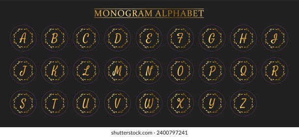 Gold Monogram Alphabet and Floral Motifs, Monogram Letters with Line Floral Arrangements