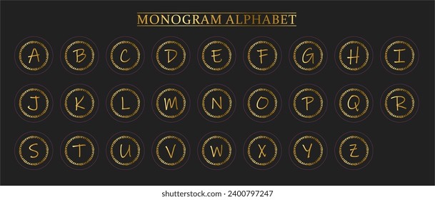 Gold Monogram Alphabet and Floral Motifs, Monogram Letters with Line Floral Arrangements