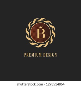 Gold monogram design. Luxury volumetric logo template. 3d line ornament. Emblem with letter B for Business sign, badge, crest, label, Boutique brand, Hotel, Restaurant, Heraldic. Vector illustration