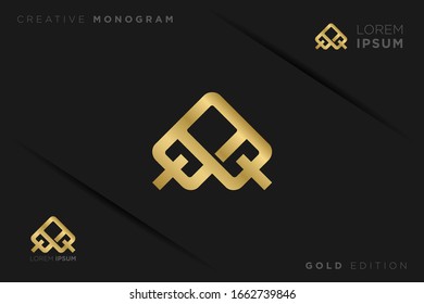 Gold Monogram Initials Uppercase Letter q logo design vector