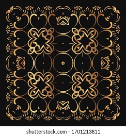 Gold monogram on a black background. Vector floral symbol for cafe, restaurant, shop, print, stamp,  elegant wedding invitation card, invitation. 
