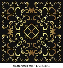 Gold monogram on a black background. Vector floral symbol for cafe, restaurant, shop, print, stamp,  elegant wedding invitation card, invitation. 
