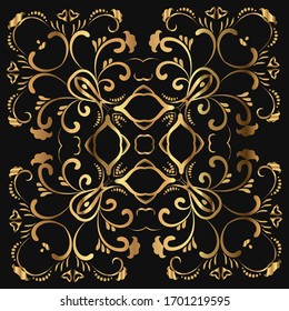 Gold monogram on a black background. Vector floral symbol for cafe, restaurant, shop, print, stamp,  elegant wedding invitation card; invitation. 
