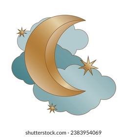 Gold Moon Luna Romantic Synbol Celestial Vintage Gold Silhouette Magic Religion Decoration Winter Christmas New Year