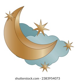 Gold Moon Luna Romantic Synbol Celestial Vintage Gold Silhouette Magic Religion Decoration Winter Christmas New Year