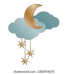 Gold Moon Luna Romantic Synbol Celestial Vintage Gold Silhouette Magic Religion Decoration Winter Christmas New Year