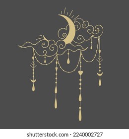 Gold Moon on the dark Background. Vector Illustration.