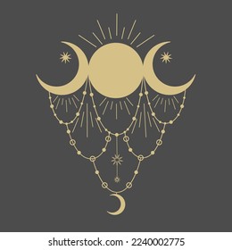 Gold Moon on the dark Background. Vector Illustration.