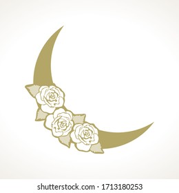 gold moon and roses, vector