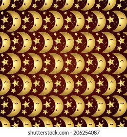 Gold Moon and star in happy mood seamless pattern. Sweet and vintage pattern style for cute or modern design