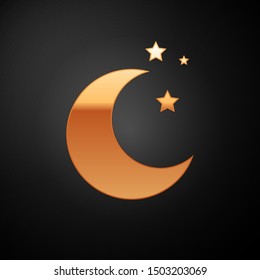 Gold Moon and stars icon isolated on black background.  Vector Illustration