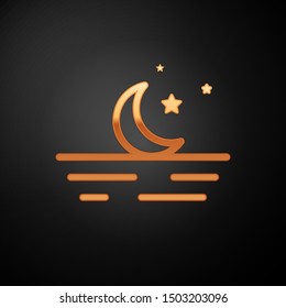 Gold Moon and stars icon isolated on black background.  Vector Illustration