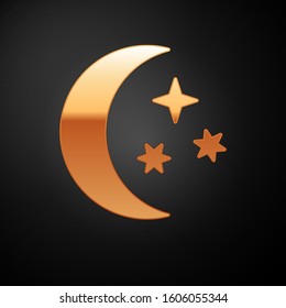 Gold Moon and stars icon isolated on black background.  Vector Illustration