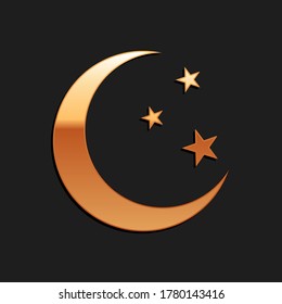 Gold Moon and stars icon isolated on black background. Long shadow style. Vector