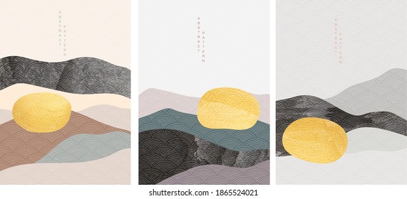 Gold moon texture and mountain forest background vector. Abstract landscape with black texture.