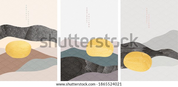 Gold moon texture and\
mountain forest background vector. Abstract landscape with black\
texture.