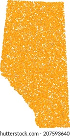Gold mosaic Map of Alberta Province. Gold collage for map of Alberta Province. Vector collage of yellow debris fractions. Mosaic map of Alberta Province is constructed with golden fractions.