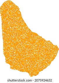 Gold mosaic Map of Barbados. Gold composition for map of Barbados. Vector mosaic of yellow shard items. Mosaic map of Barbados is constructed with gold items. Yellow color tones are used.