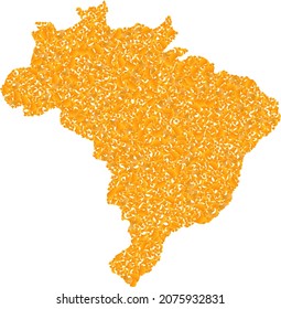 Gold mosaic Map of Brazil. Golden composition for map of Brazil. Vector mosaic of yellow shatter fractions. Mosaic map of Brazil is constructed with gold fractions. Yellow color tones are used.