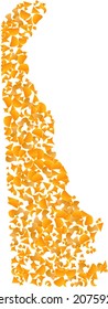 Gold mosaic Map of Delaware State. Gold collage for map of Delaware State. Vector mosaic of yellow debris fractions. Mosaic map of Delaware State is designed with yellow fragments.