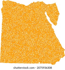 Gold mosaic Map of Egypt. Gold composition for map of Egypt. Vector mosaic of yellow debris fractions. Mosaic map of Egypt is designed with gold part. Yellow color tones are used.