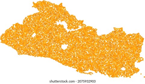 Gold mosaic Map of El Salvador. Gold collage for map of El Salvador. Vector collage of yellow detritus items. Mosaic map of El Salvador is constructed with gold items. Yellow color tinges are used.