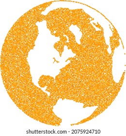 Gold mosaic Map of global world. Gold collage for map of global world. Vector collage of yellow debris elements. Mosaic map of global world designed with gold elements. Yellow color tones are used.