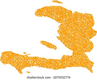 Gold mosaic Map of Haiti. Gold collage for map of Haiti. Vector collage of yellow shatter items. Mosaic map of Haiti designed with gold elements. Yellow color tones are used.
