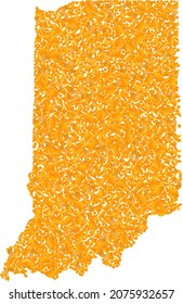 Gold mosaic Map of Indiana State. Gold combination for map of Indiana State. Vector mosaic of yellow spall items. Mosaic map of Indiana State is designed with gold items. Yellow color hues are used.