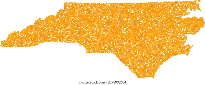 Gold mosaic Map of North Carolina State. Gold combination for map of North Carolina State. Vector mosaic of yellow spall part. Mosaic map of North Carolina State constructed with gold part.