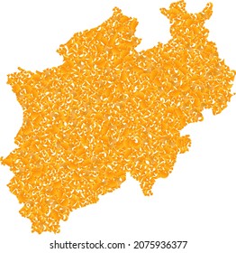 Gold mosaic Map of North Rhine-Westphalia State. Gold collage for map of North Rhine-Westphalia State. Vector mosaic of yellow shard elements.