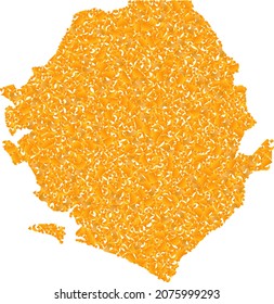 Gold mosaic Map of Sierra Leone. Gold combination for map of Sierra Leone. Vector mosaic of yellow shard items. Mosaic map of Sierra Leone is designed with yellow fragments.