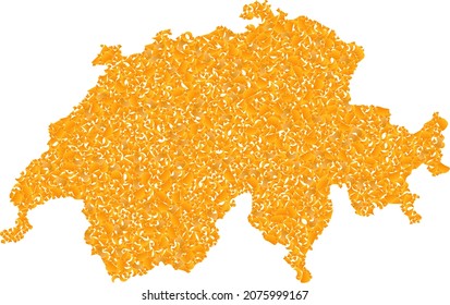 Gold mosaic Map of Switzerland. Golden combination for map of Switzerland. Vector mosaic of yellow spall items. Mosaic map of Switzerland designed with yellow items. Yellow color hues are used.