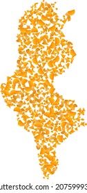 Mapa de mosaicos de oro de Túnez. Composición dorada para el mapa de Túnez. Collage vectorial de los elementos de la bola amarilla. Mapa mosaico de Túnez diseñado con parte amarilla. Se utilizan tonos amarillos.