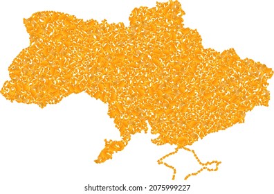 Gold mosaic Map of Ukraine. Gold combination for map of Ukraine. Vector mosaic of yellow debris fragments. Mosaic map of Ukraine is constructed with gold fractions. Yellow color tints are used.