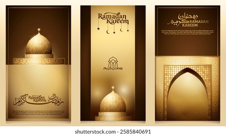 Gold Mosque illustration for Ramadan Kareem greeting background template banner