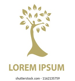 gold mother earth, lady become beautiful tree, logo. personal grow,  healing, connection with earth
