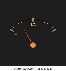 Gold Motor Gas Gauge Icon Isolated On Black Background. Empty Fuel Meter. Full Tank Indication. Long Shadow Style. Vector.